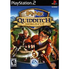 Harry Potter Quidditch World Cup game cover for PlayStation 2 with characters and logo.