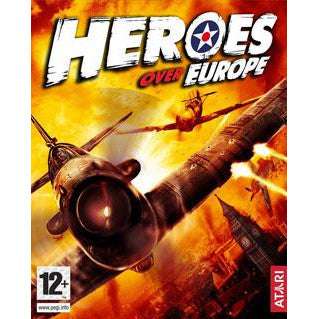 Game cover of 'Heroes Over Europe' with an airplane and fiery background.