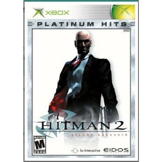Game cover of 'Hitman 2: Silent Assassin' for Xbox Platinum Hits edition.