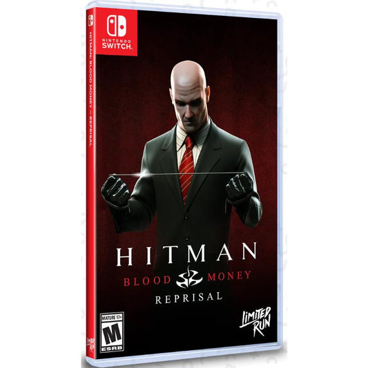 Game case for 'Hitman: Blood Money Reprisal' on Nintendo Switch with a character in a suit on a red background.