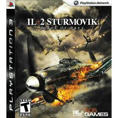 Game cover of IL-2 Sturmovik: Birds of Prey for PlayStation 3 with a fighter plane and fiery background.