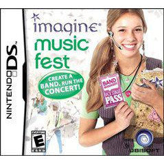 Nintendo DS game case for 'Imagine Music Fest' with a girl holding tickets and a concert poster.