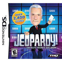 Jeopardy! game show packaging for Nintendo DS with host Alex Trebek's face on the cover.