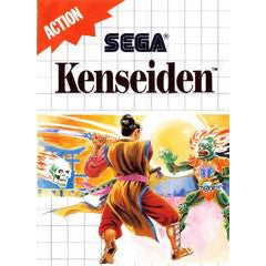 Vintage video game cover for 'Kenseiden' by Sega with colorful graphics and character illustration.