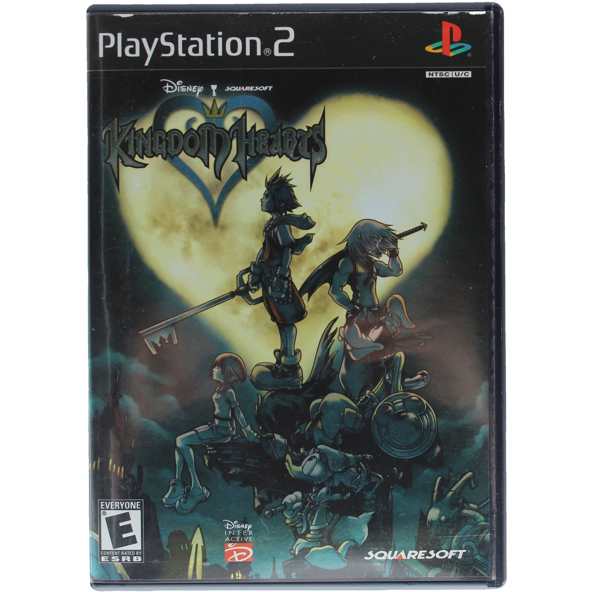 PlayStation 2 game case for 'Kingdom Hearts' with characters and moon illustration.