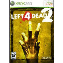 Game case for 'Left 4 Dead 2' on Xbox 360 with a hand holding up two fingers against a yellow background.