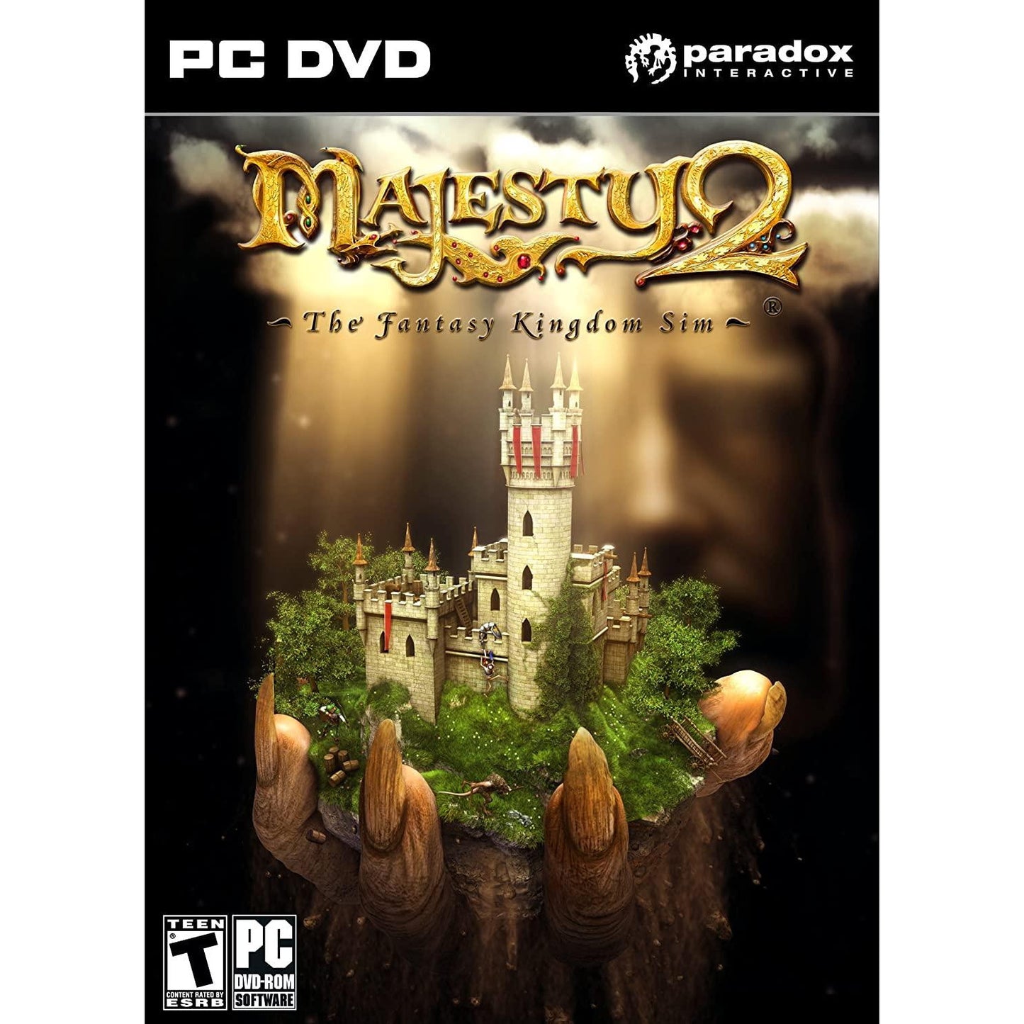 Majesty 2 game cover with castle illustration and Paradox Interactive logo
