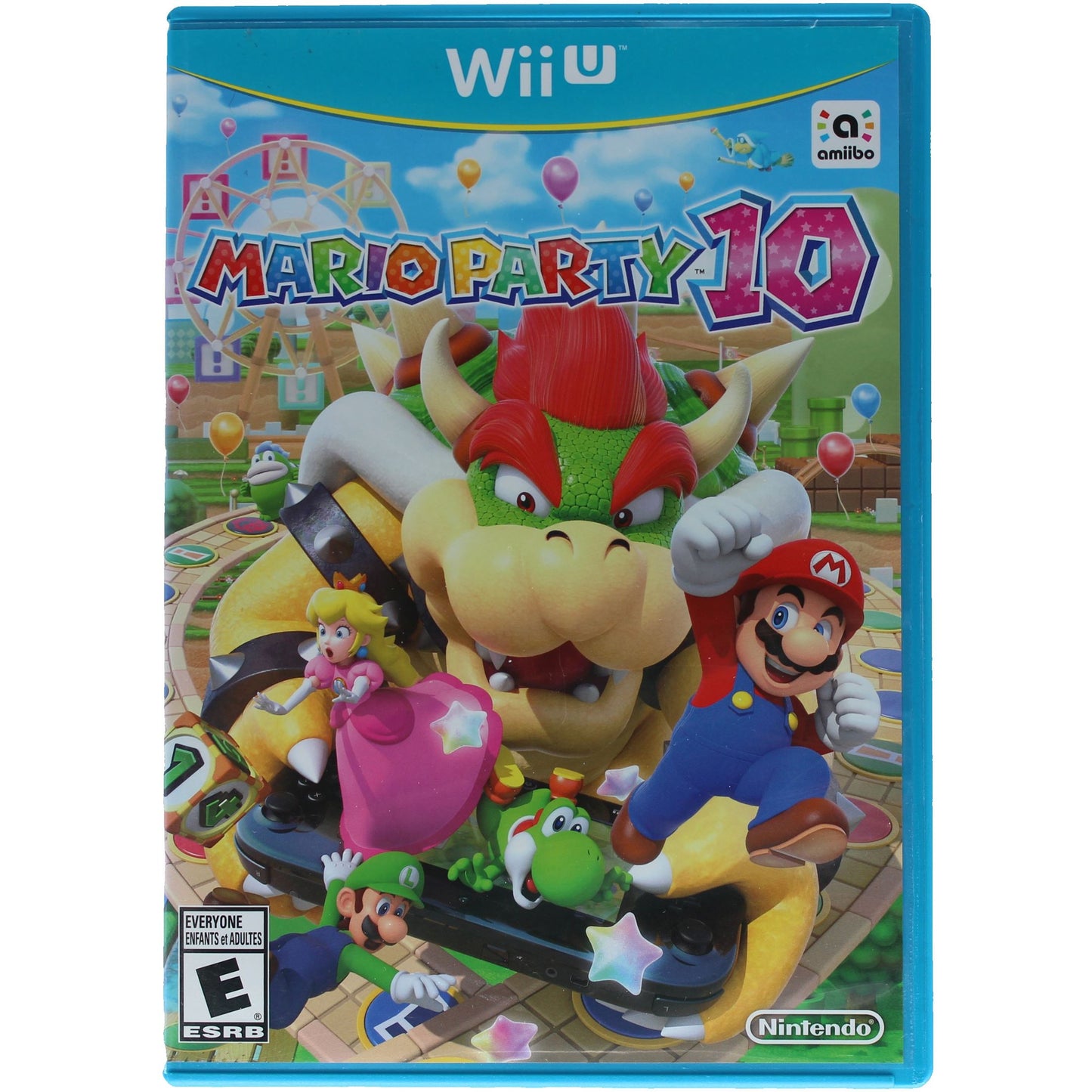 Wii U game cover for 'Mario Party 10' with characters and colorful design.