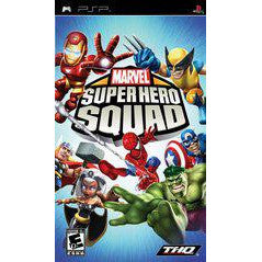 Marvel Super Hero Squad game cover featuring superhero characters on a blue background