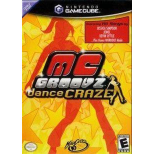 GameCube game cover for 'MC Groovz Dance Craze' with a red silhouette of a person on a yellow background.