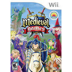 Medieval-themed video game cover for Wii with characters and a horse on a colorful background.