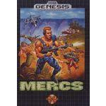 Cover of 'Mercs' for Genesis gaming console with characters holding weapons and a robot.
