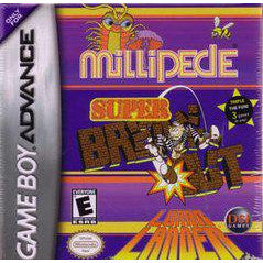 Game Boy Advance game cartridge for 'Multipede Super Breathless' with purple and yellow design.