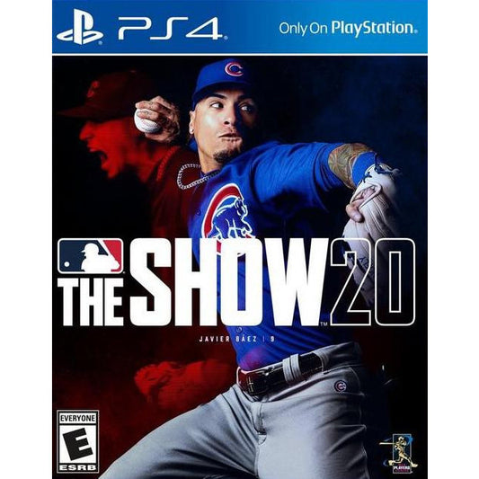 Game cover of 'MLB The Show 20' for PS4 featuring a baseball player in a Cubs uniform.
