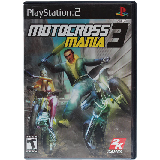 PlayStation 2 game cover for 'Motocross Mania 3' with two bikers in action.