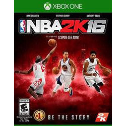 NBA 2K16 video game cover for Xbox One featuring four basketball players on a red background.