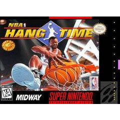 Super Nintendo Entertainment System game cover for 'NBA Hang Time' featuring a basketball player and ball.