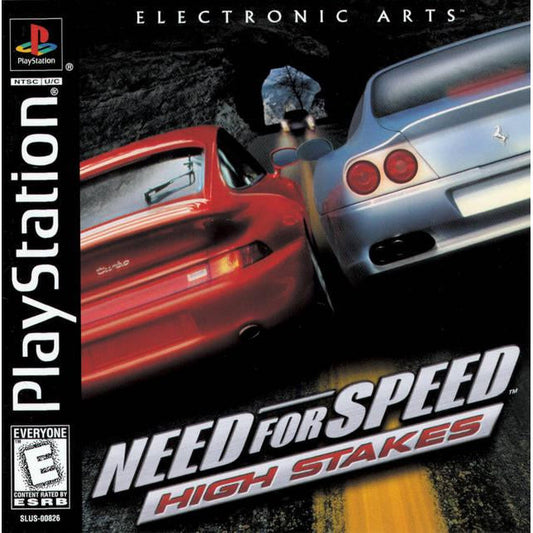 Cover of 'Need for Speed: High Stakes' game for PlayStation with two racing cars.