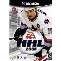 GameCube cover of NHL 2005 featuring a hockey player and EA Sports logo.