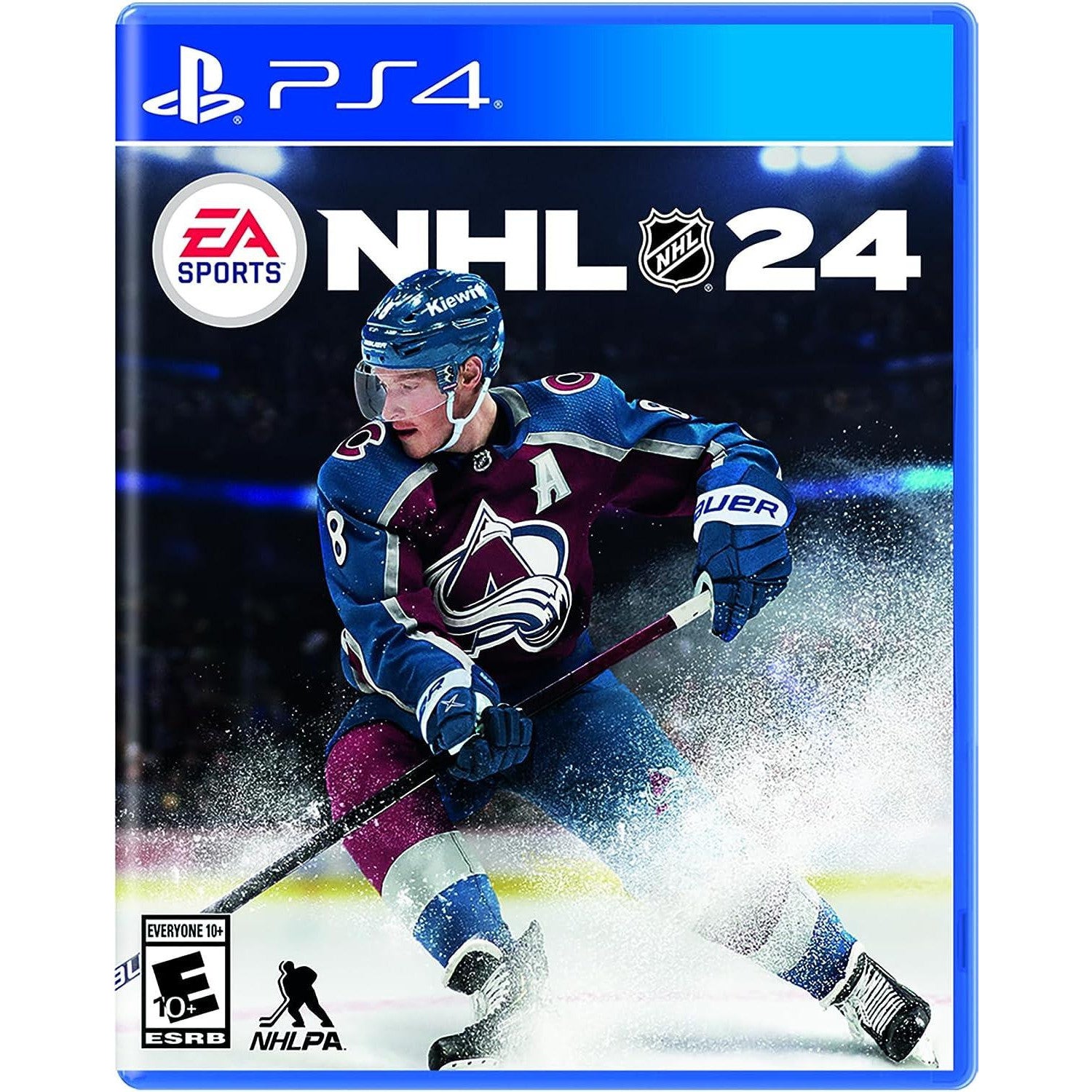 PS4 NHL 24 video game cover with a hockey player and EA Sports logo.