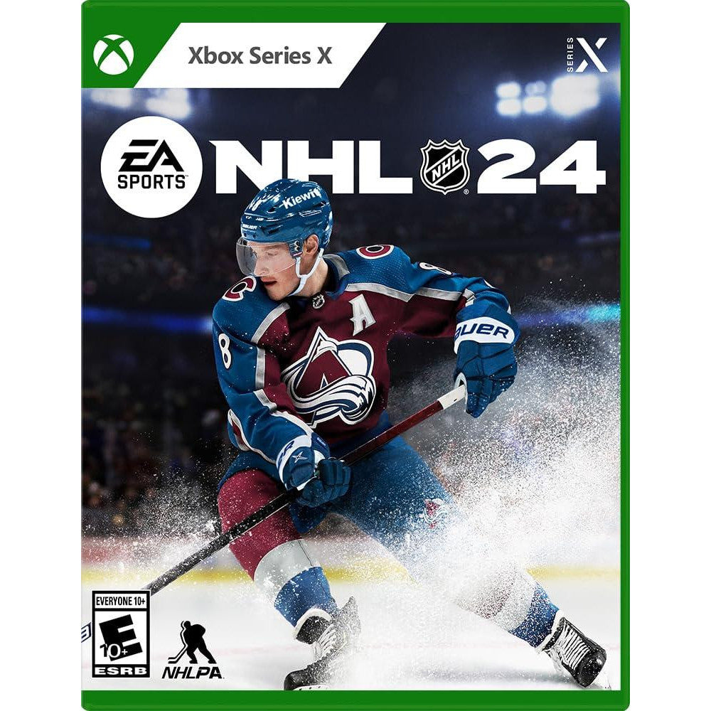 Box art for NHL 24 video game featuring a hockey player in action on Xbox Series X.