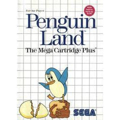 Cover of 'Penguin Land' for Sega with a penguin character and broken shell design.