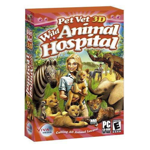 Box of 'Pet Vet 3D Wild Animal Hospital' game with characters and animals on a colorful background