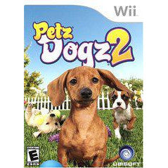 Box art for 'Petz Dogz 2' on a Wii console, featuring a dachshund and other dogs in a garden setting.