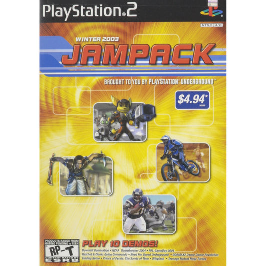 PlayStation 2 Jampack packaging with various game icons on a yellow background