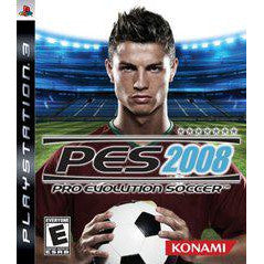Game box for Pro Evolution Soccer 2008 on PlayStation 3 with a player holding a soccer ball.