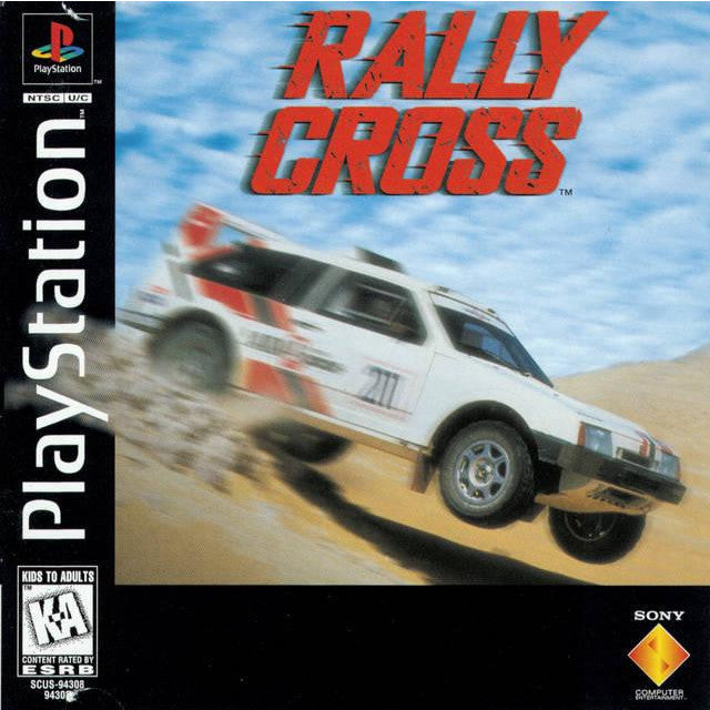 PlayStation game cover for 'Rally Cross' with a racing car on a desert track.