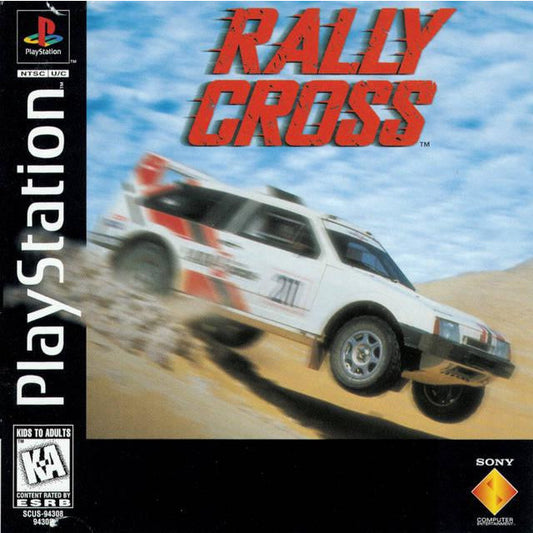 PlayStation game cover for 'Rally Cross' with a racing car on a desert track.