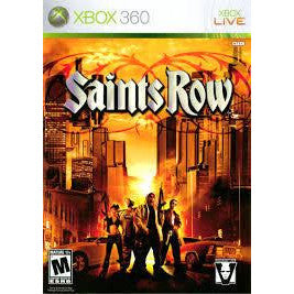Saints Row game cover for Xbox 360 with a cityscape and characters in the background.