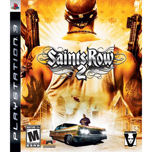 Game case for 'Saints Row 2' on PlayStation 3 with a character holding guns and a car in the background.