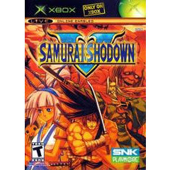 Cover of 'Samurai Shodown' video game for Xbox, featuring two characters with a colorful background.