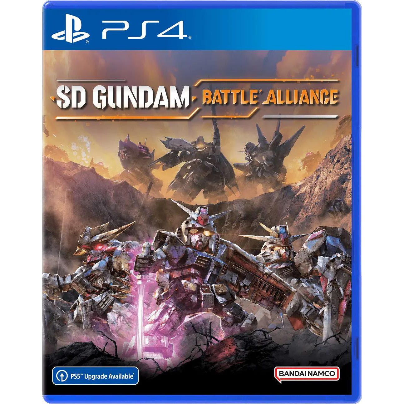 Game cover for 'SD Gundam Battle Alliance' on PS4 with robot designs and Bandai Namco logo.