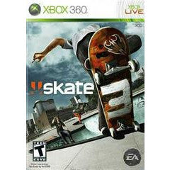 Xbox 360 game case for 'Skate' with a skateboarder and board on a concrete surface.
