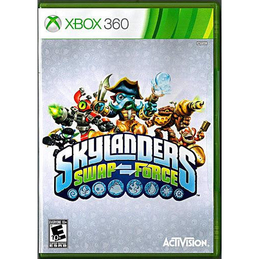 Box art for Skylanders Swap Force on Xbox 360 with characters and Activision logo.