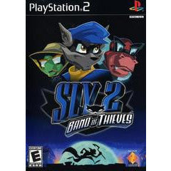 PlayStation 2 game cover of Sly 2: Band of Thieves with Sly Cooper characters on a blue background.