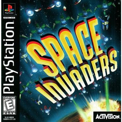 PlayStation game cover for 'Space Invaders' with retro design elements.