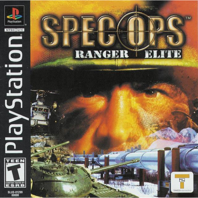 Game cover of 'Spec Ops: Ranger Elite' for PlayStation with a soldier's face and explosion in the background.