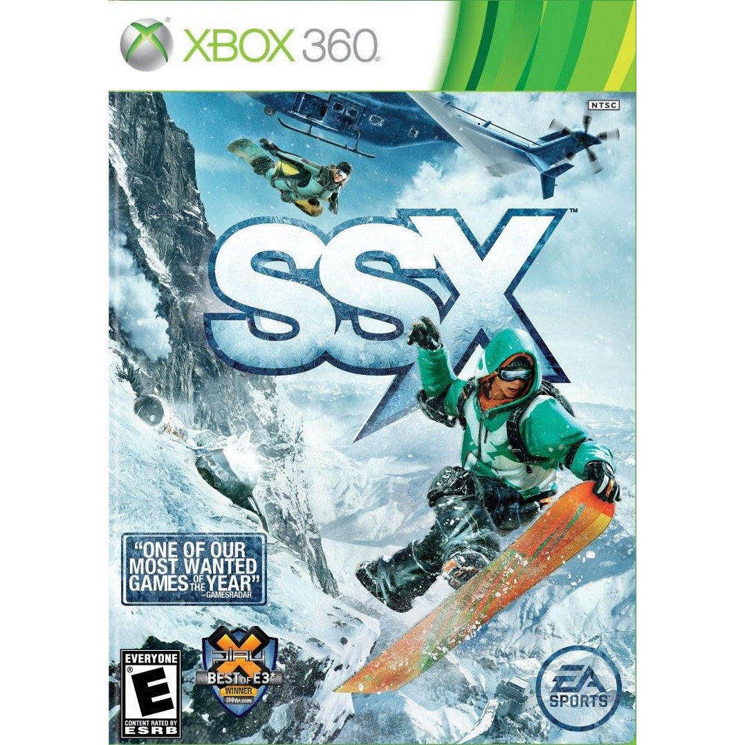 SSX game cover for Xbox 360 with a snowboarder in action on a snowy mountain.