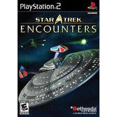 Star Trek Encounters game cover for PlayStation 2 with spaceship illustration.