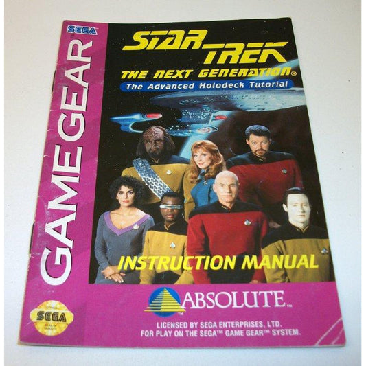 Instruction manual for 'Star Trek: The Next Generation' on a Game Gear system, featuring characters from the series.