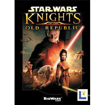  'Star Wars: Knights of the Old Republic' featuring a character with a lightsaber and a woman.