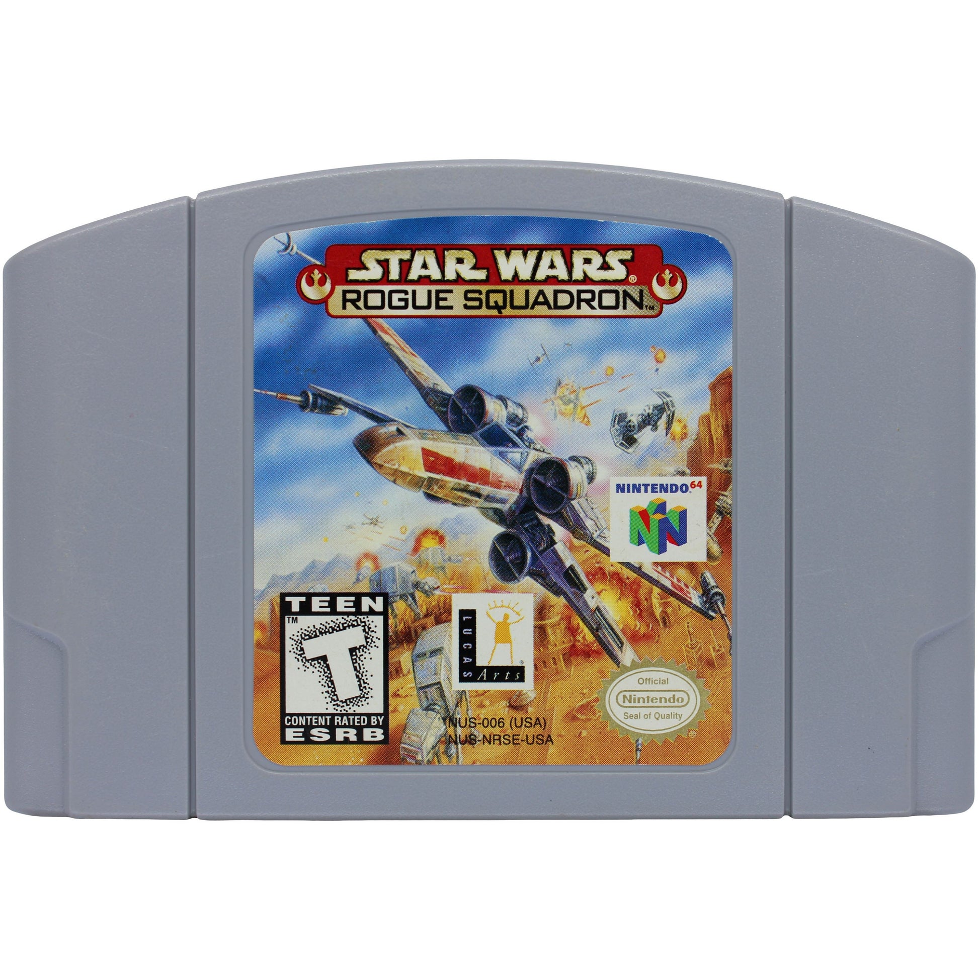 Star Wars Rogue Squadron game cartridge for Nintendo 64 on a white background