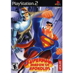 Superman game for PlayStation 2 with characters and title on a purple background