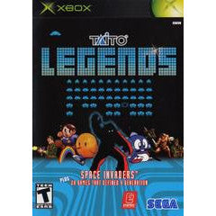 Taito Legends Xbox game case featuring Space Invaders and other characters.