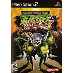 Video game case for Teenage Mutant Ninja Turtles on PlayStation 2 with characters and Konami branding.