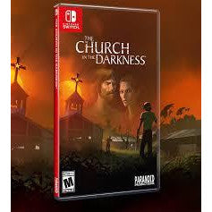 Video game cover for 'The Church in the Darkness' on Nintendo Switch with a dark and eerie landscape.